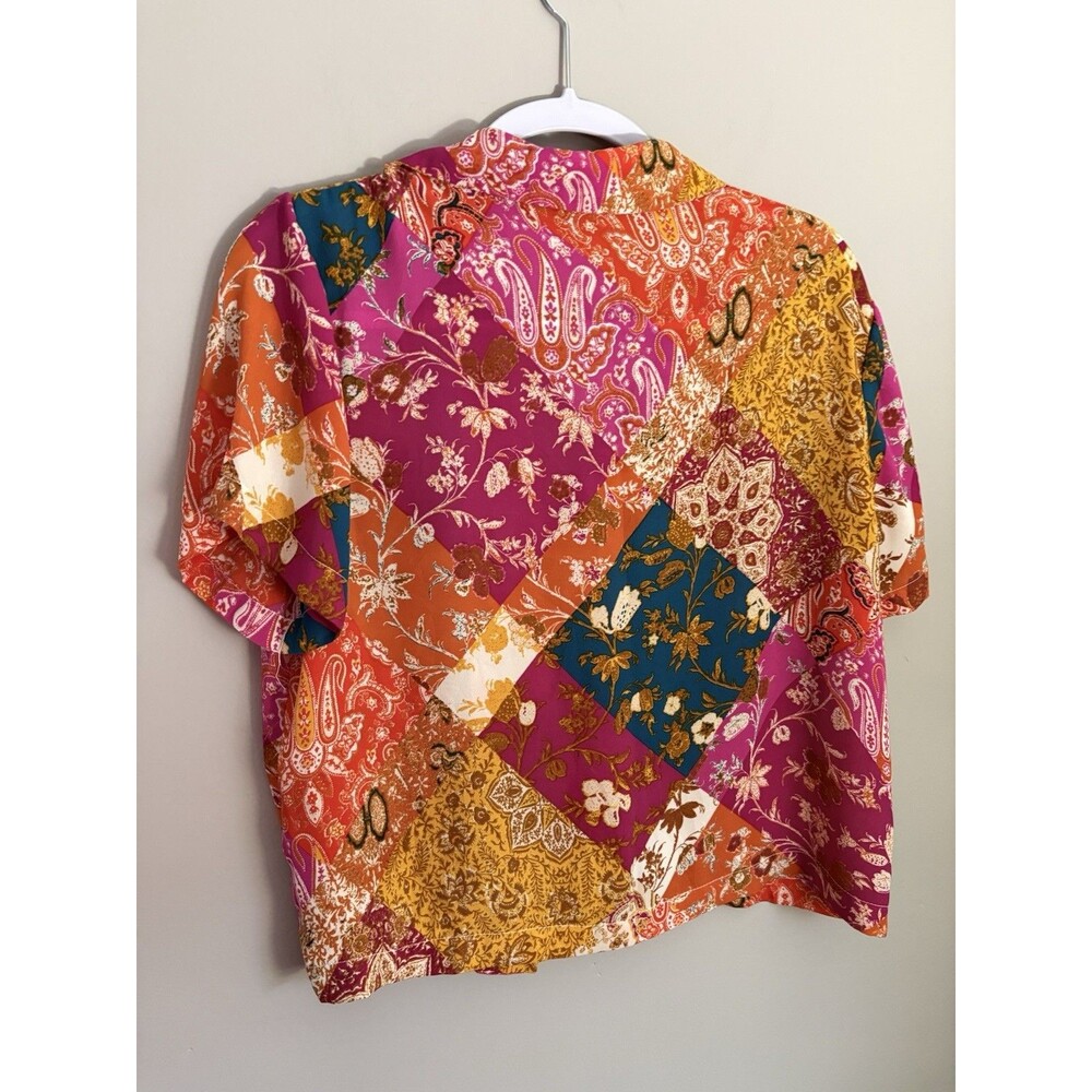 ROSE + OLIVE Patchwork Button Up Shirt Women’s Large Boho Floral Paisley Crop - Picture 2 of 9